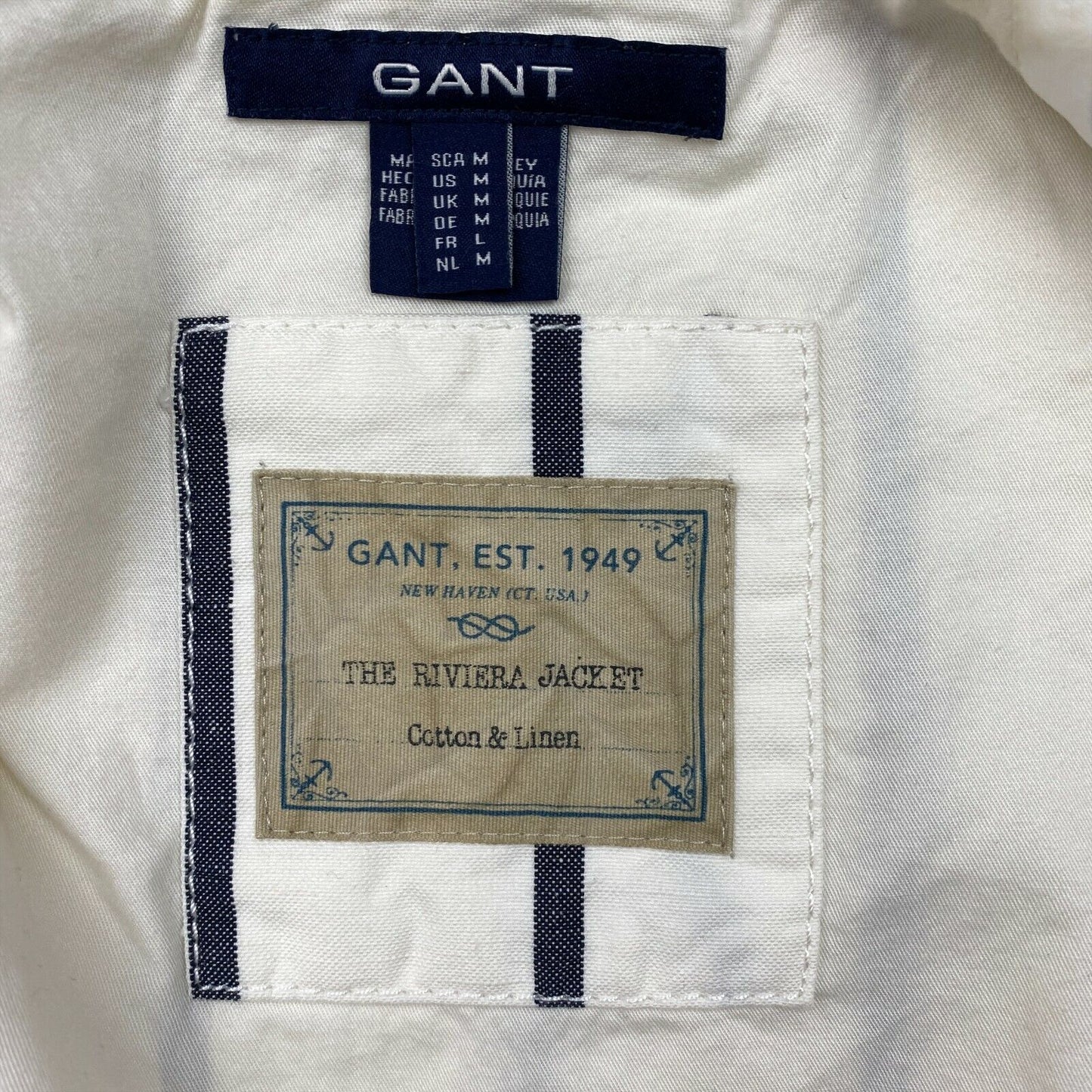 GANT RIVIERA Striped White Linen Blend Hooded Jacket Size M