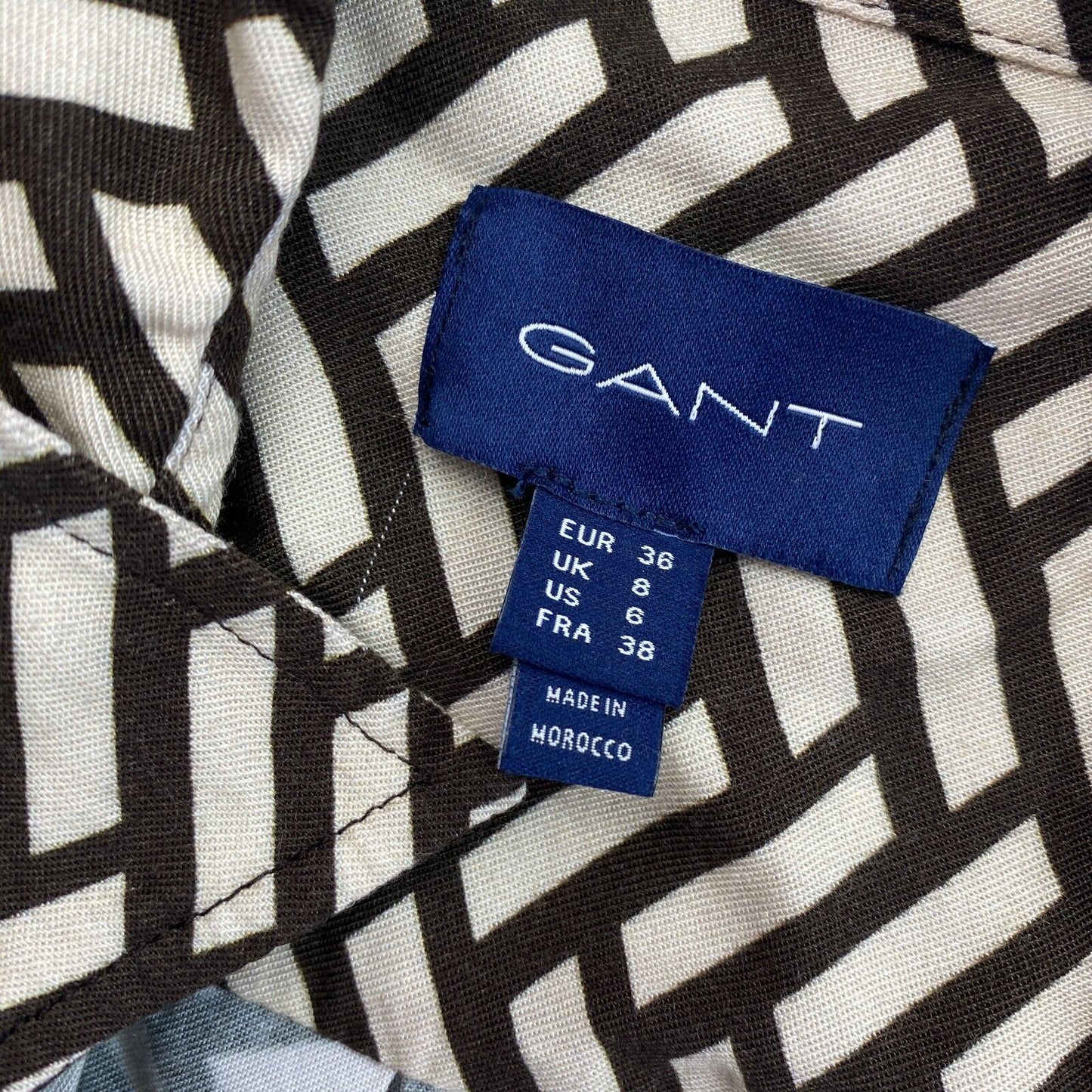 GANT Brown Relaxed Geometric LS Shirt Size EU 36 UK 8 US 6