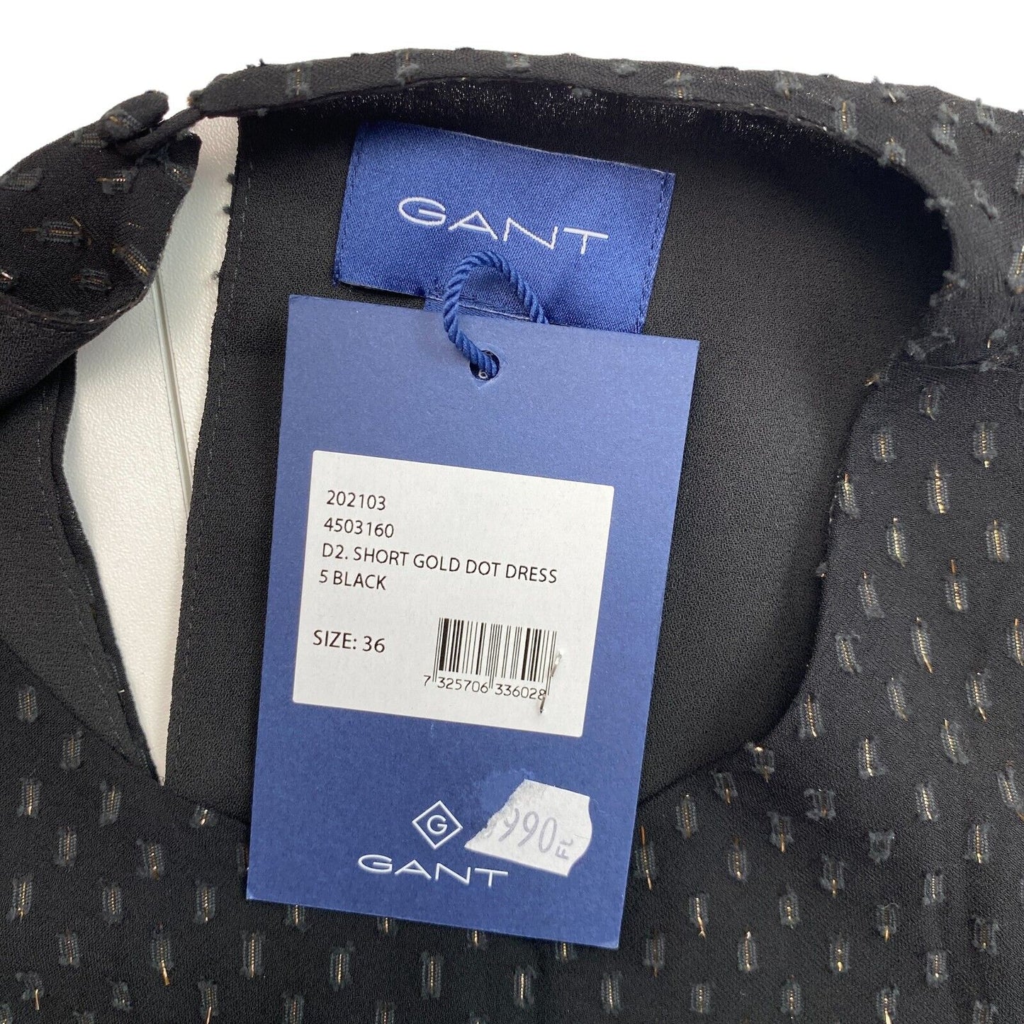 GANT Robe évasée à manches longues et à pois dorés noirs Taille EU 36 38 UK 8 10 US 6 8