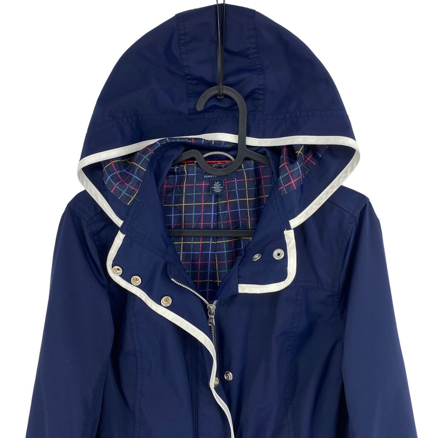 TOMMY HILFIGER Marineblaue Basic-Manteljacke mit Kapuze, Größe S