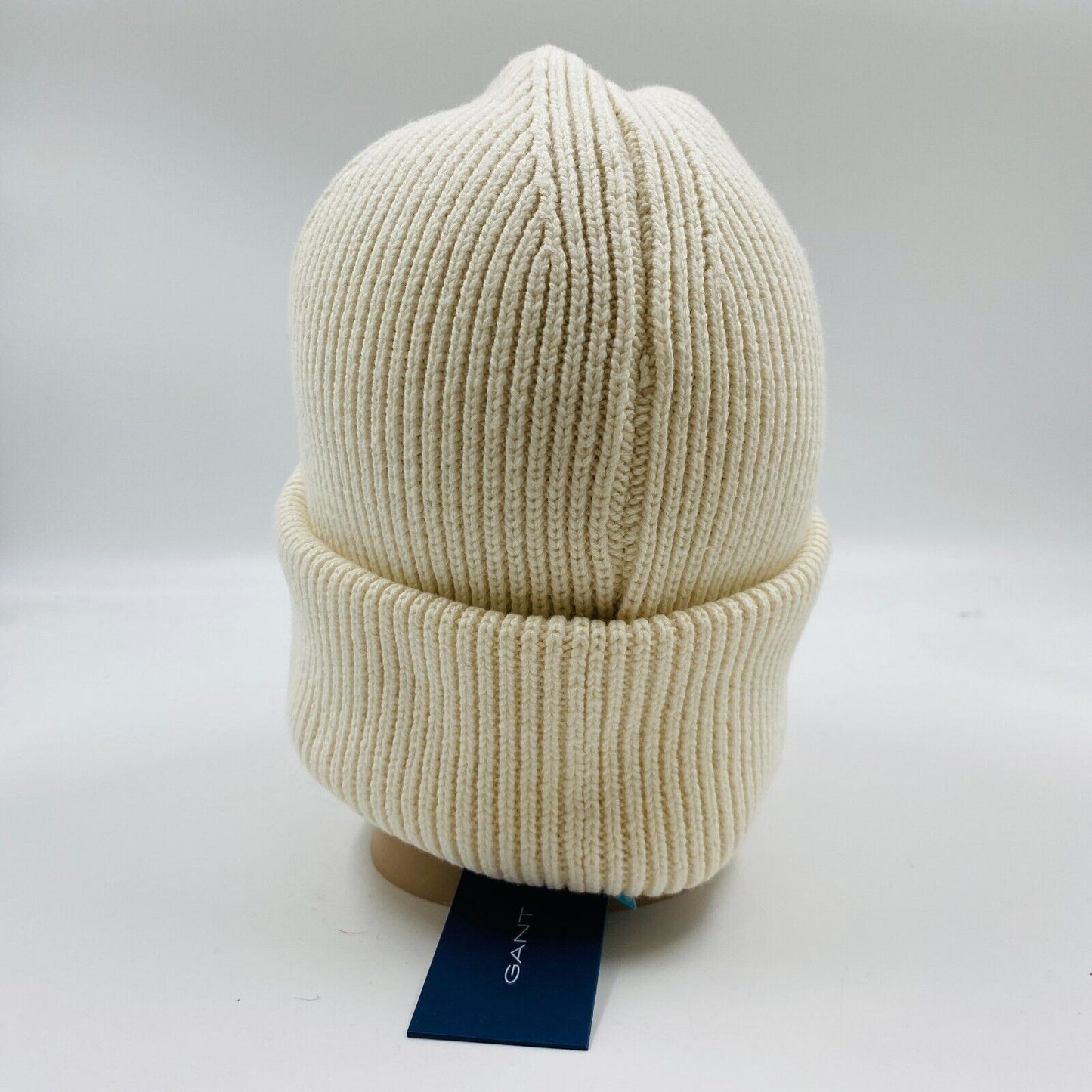 GANT Unisex Eggshell White Cotton Wool Blend Beanie Winter Hat One Size