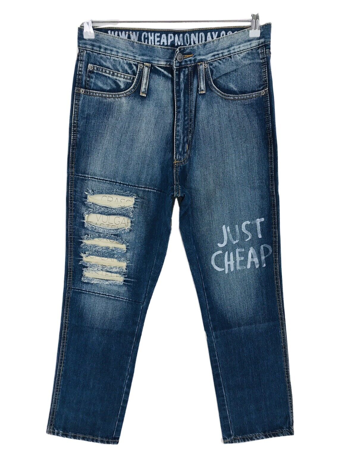 CHEAP MONDAY LADY ANTI MESSAGE Damen Blaue, entspannte, gerade geschnittene Crop-Jeans W31