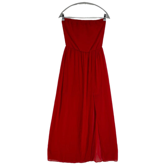 Stradivarius – Rotes, trägerloses, schulterfreies Maxikleid, Größe M