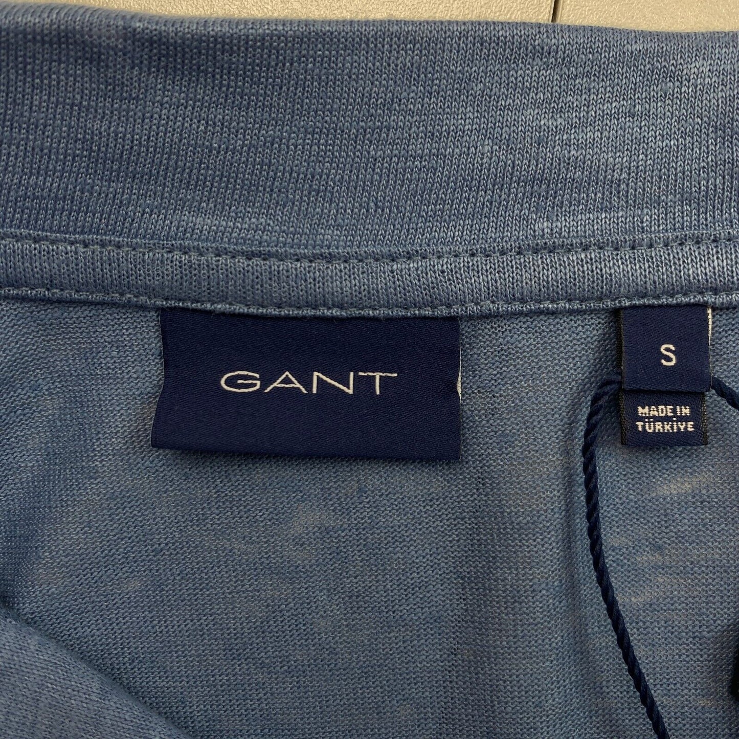 GANT Blue Linen Solid Polo Neck Shirt Size S