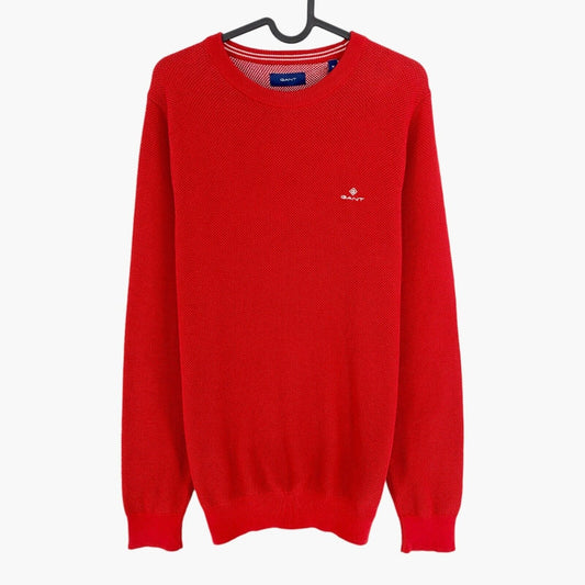 GANT Pull à col rond en piqué de coton rouge Taille M