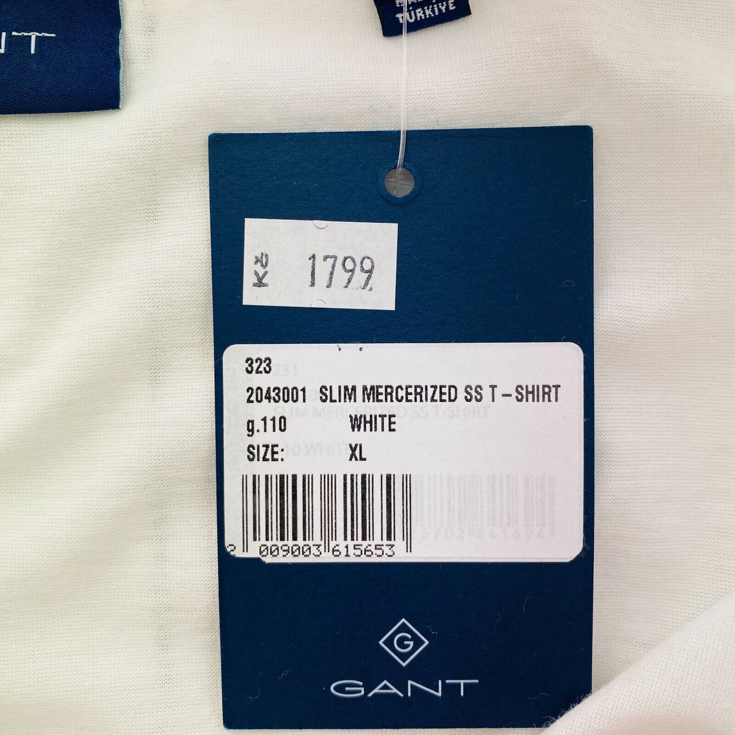 GANT Men White Mercerized Slim Fit Crew Neck Short Sleeve T Shirt Size XL