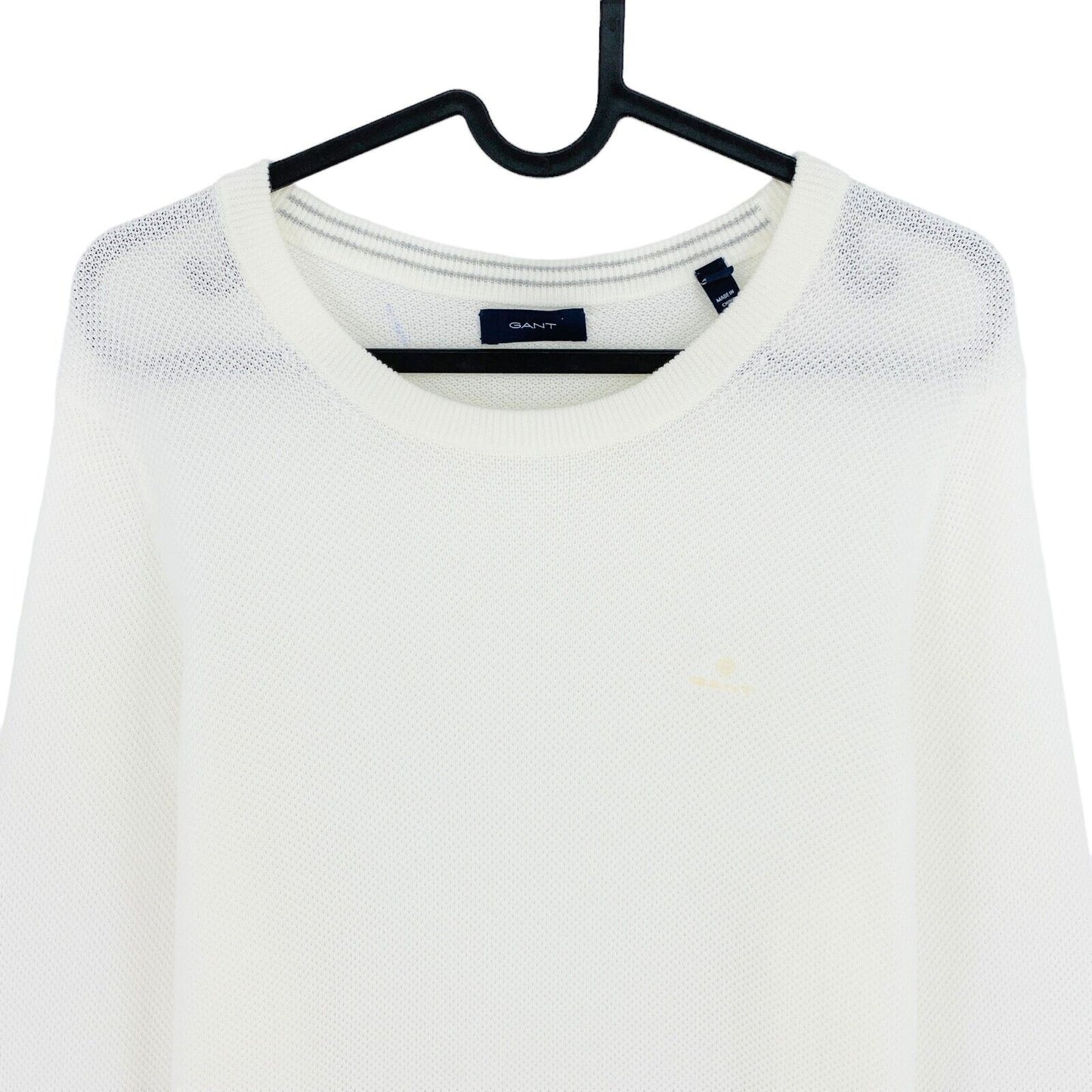 GANT White Cotton Pique Crew Neck Sweater Pullover Size S