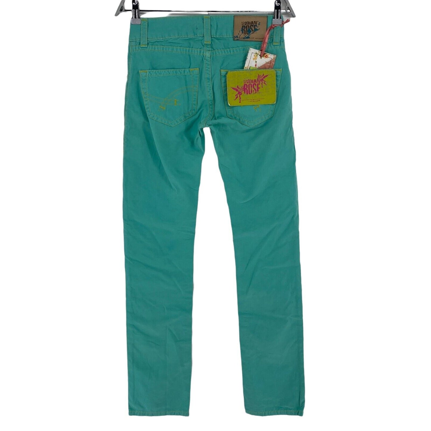 RRP €165 INDIAN ROSE Turquoise Vert 100% Coton Pantalon Pantalon Taille 26 W28 L34