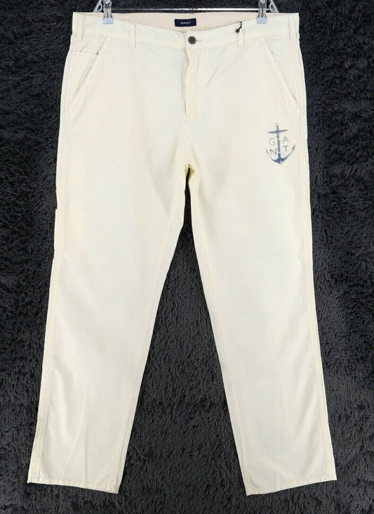 GANT Beige Worn In Naval Chino Loose Straight Fit Pants Trousers Size W36