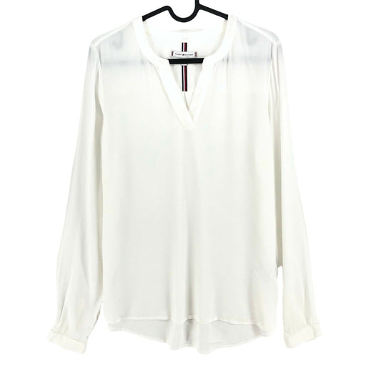 TOMMY HILFIGER T-shirt blanc à manches longues et col en V Taille EU 36 UK 8 US 4