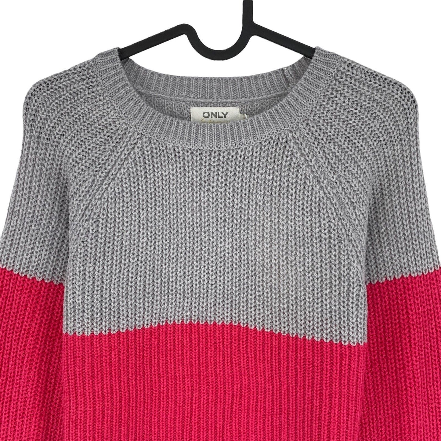 ONLY Grey Colour Block Knitted Crew Neck Jumper Sweater Size M