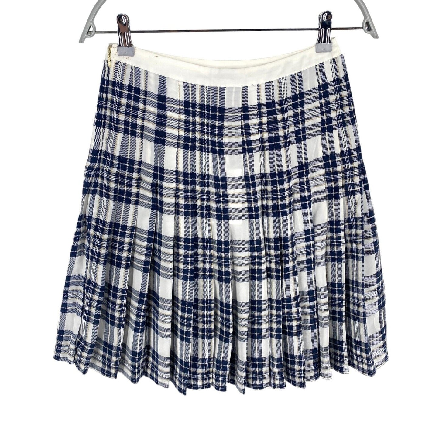 Tommy Hilfiger Women Blue Icon Silk Pleated Plaid Skirt Size EU 32 W27