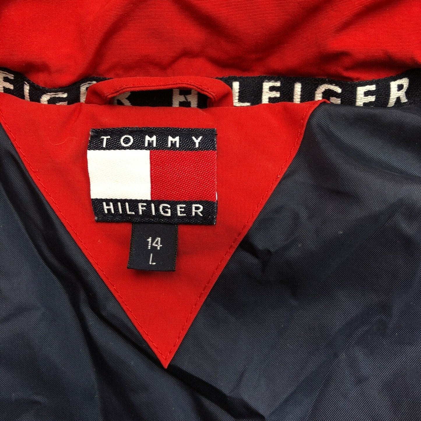 TOMMY HILFIGER Vintage Red Hooded Padded Bomber Jacket Coat Size 14 Years