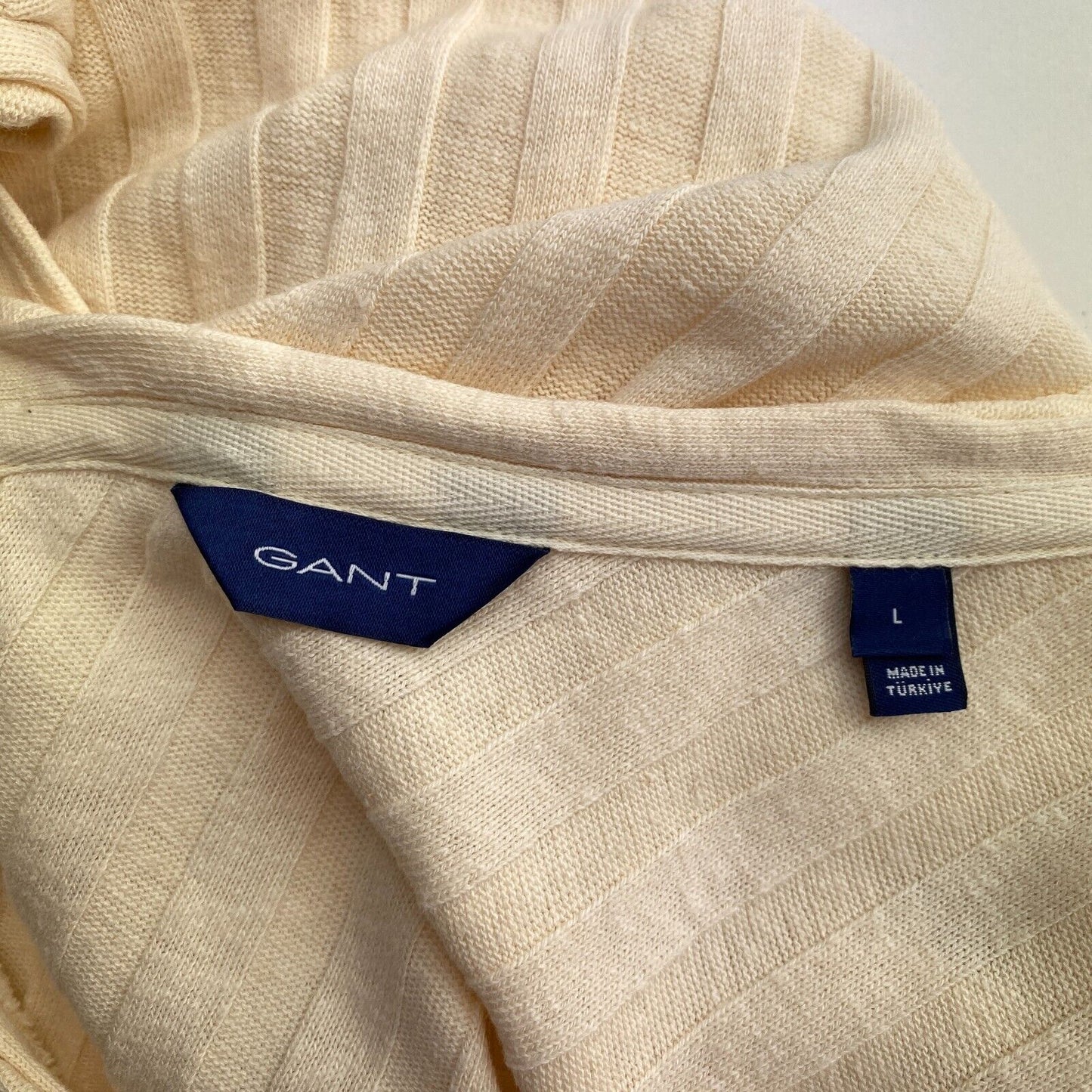 GANT Women Beige Linen Blend Rib Knit Sleeveless V Neck Dress Size L