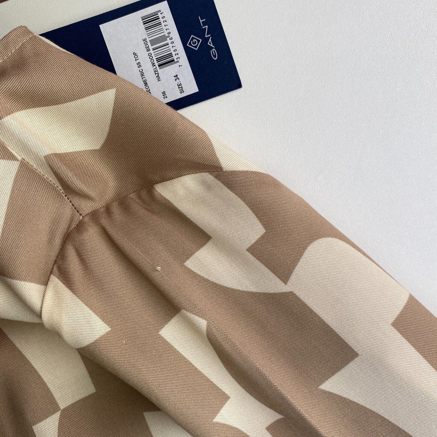 GANT Light Brown Geometric SS Top Blouse Size EU 34 UK 6 US 4