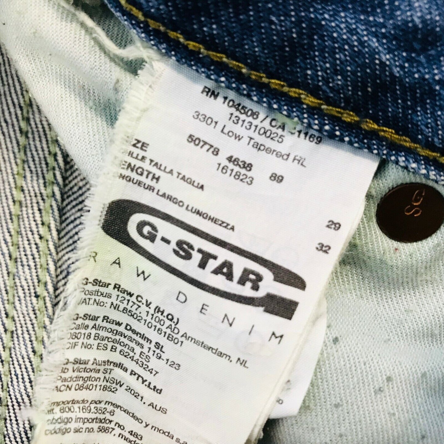 G-Star 3301 Jean bleu fuselé bas Taille W29 L32