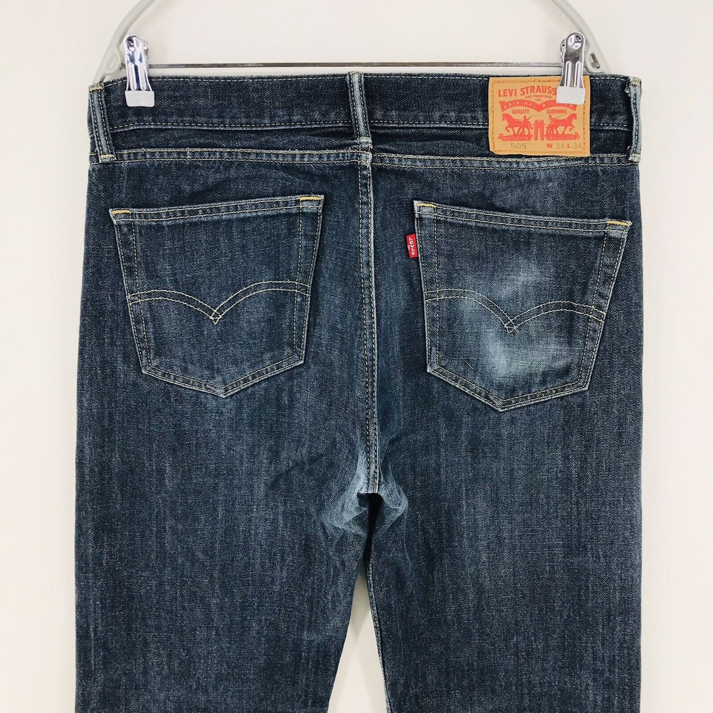 Levi‘s 505 Dark Blue Straight Regular Fit Distressed Jeans Size W34 L34