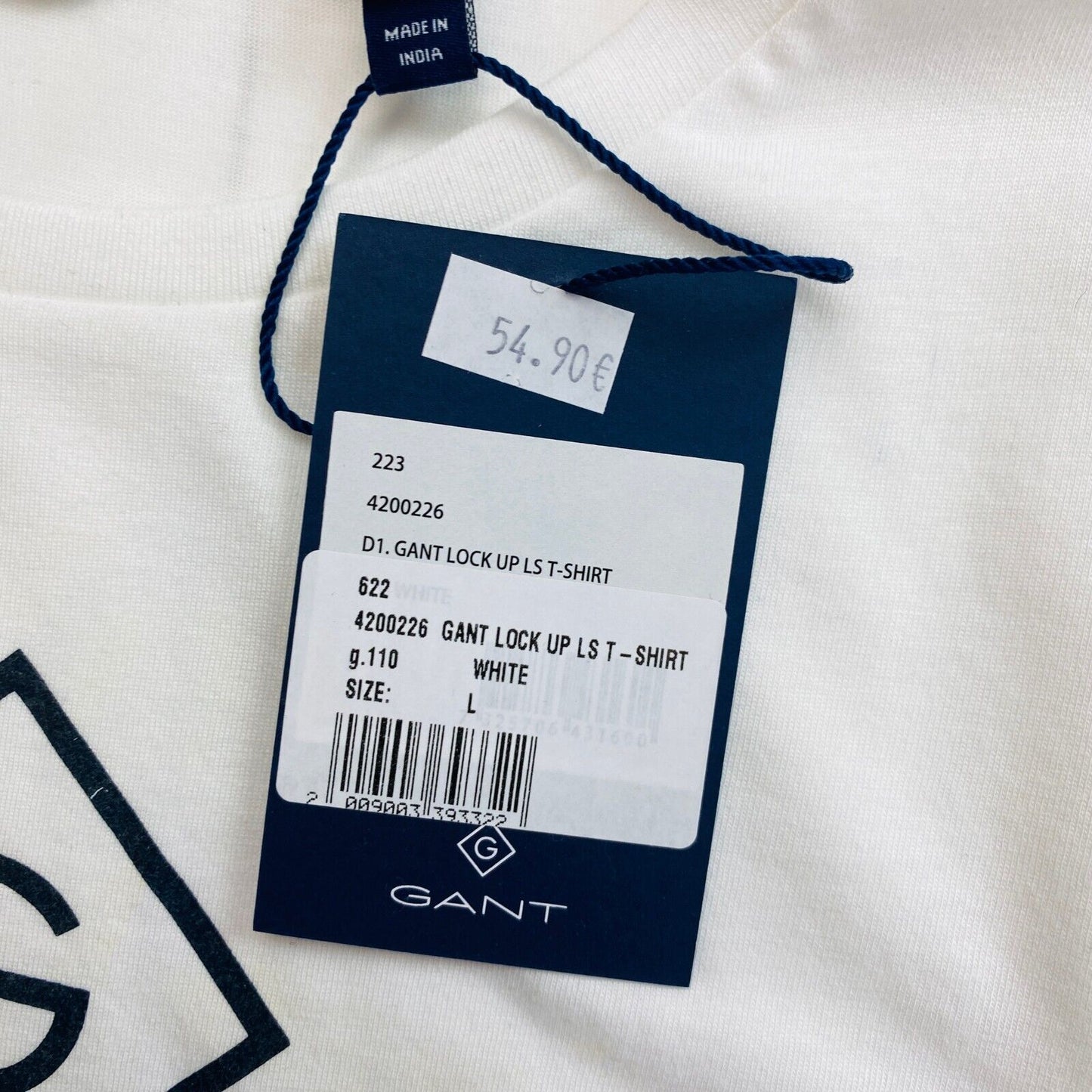 GANT Weißes Lock Up T-Shirt mit Rundhalsausschnitt und langen Ärmeln, Größe L