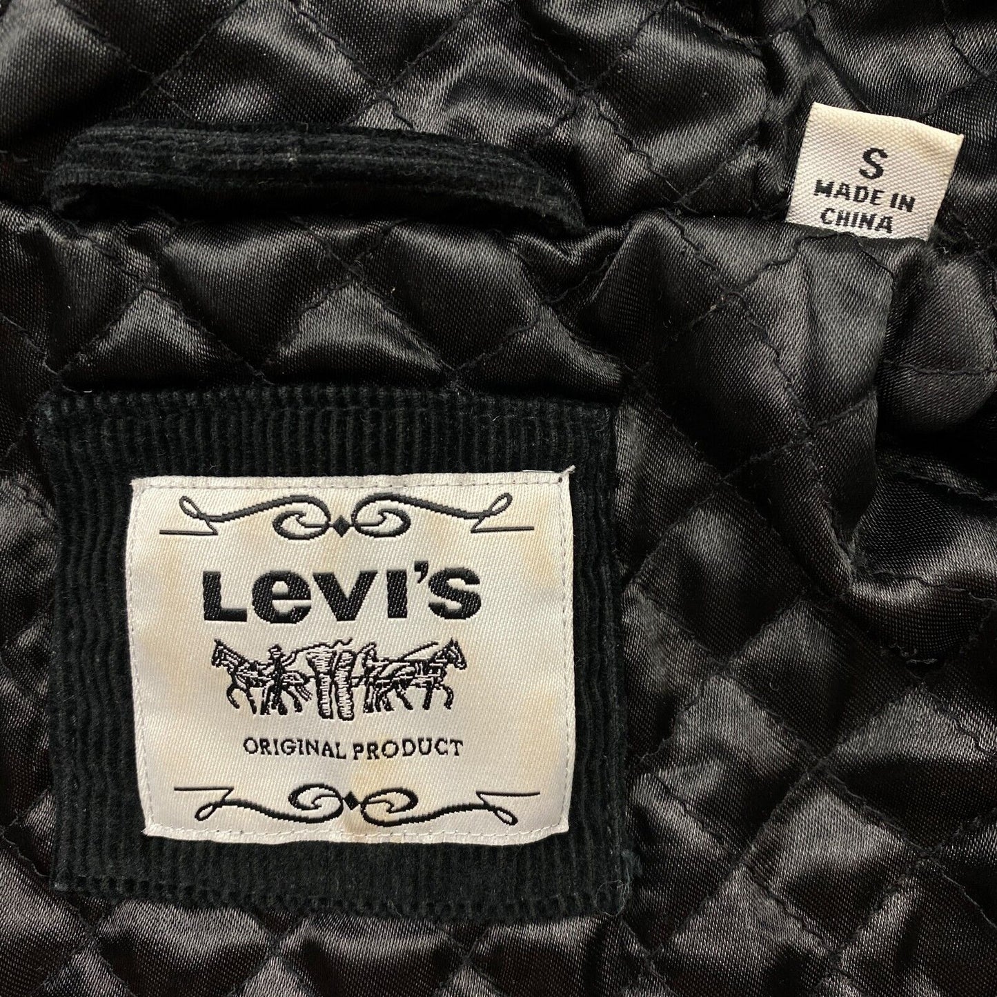 LEVI'S Corduroy Black 100% Cotton Hooded Jacket Coat Size S