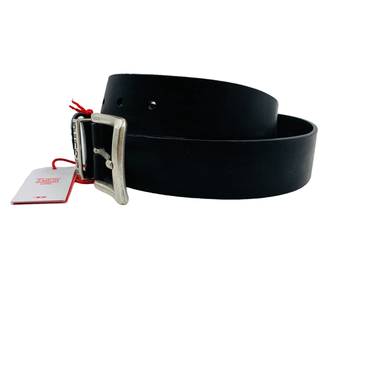 DIESEL Mens Black Classic Leather Belt Size 105 cm. 42 In.