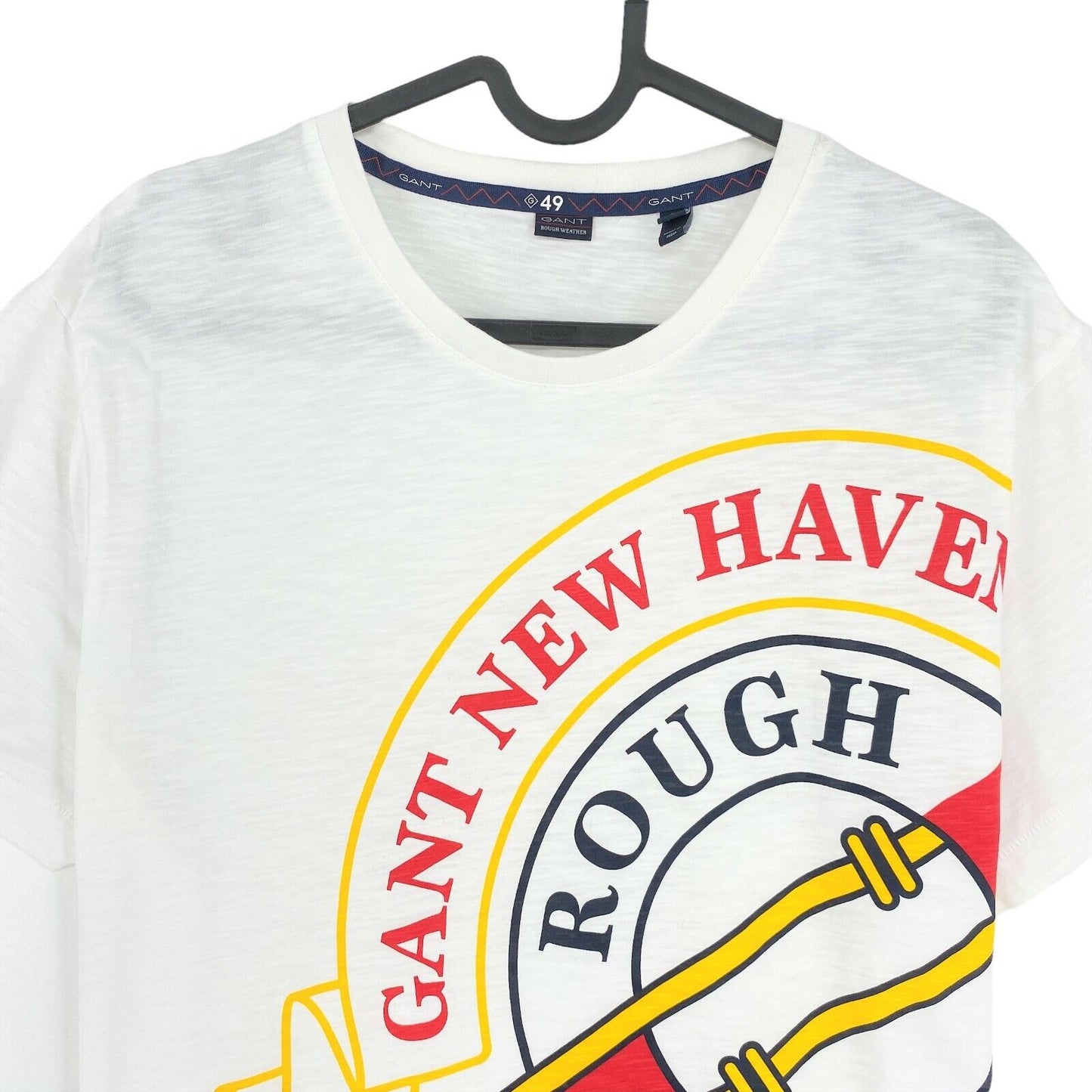 GANT T-Shirt mit Rundhalsausschnitt und Rough Weather-Logo, Weiß, Größe L