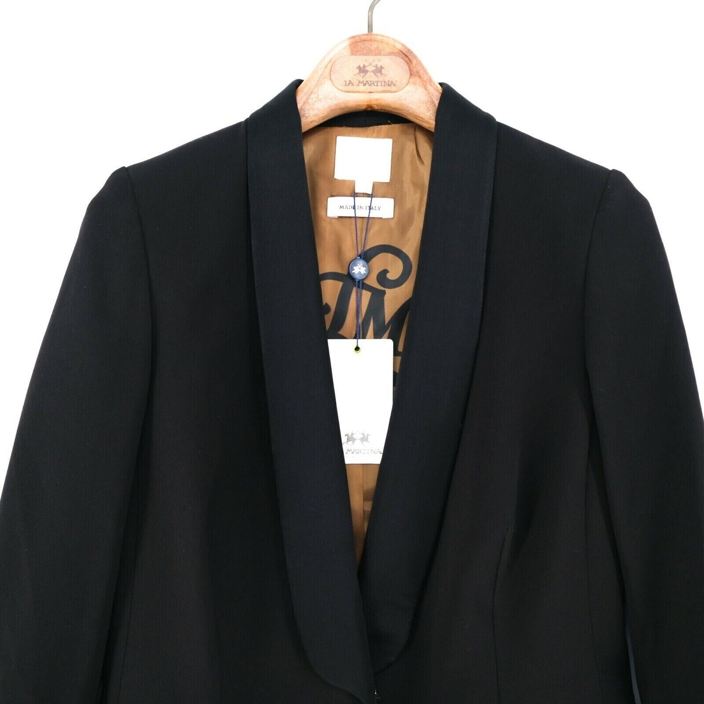 RRP €399 LA MARTINA Black Stretch Cady Jacket Blazer Size EUR 40 Made In Italy