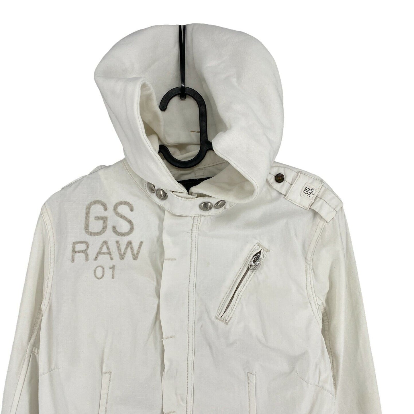 G-STAR RAW White 100% Cotton Hooded Jacket Size M