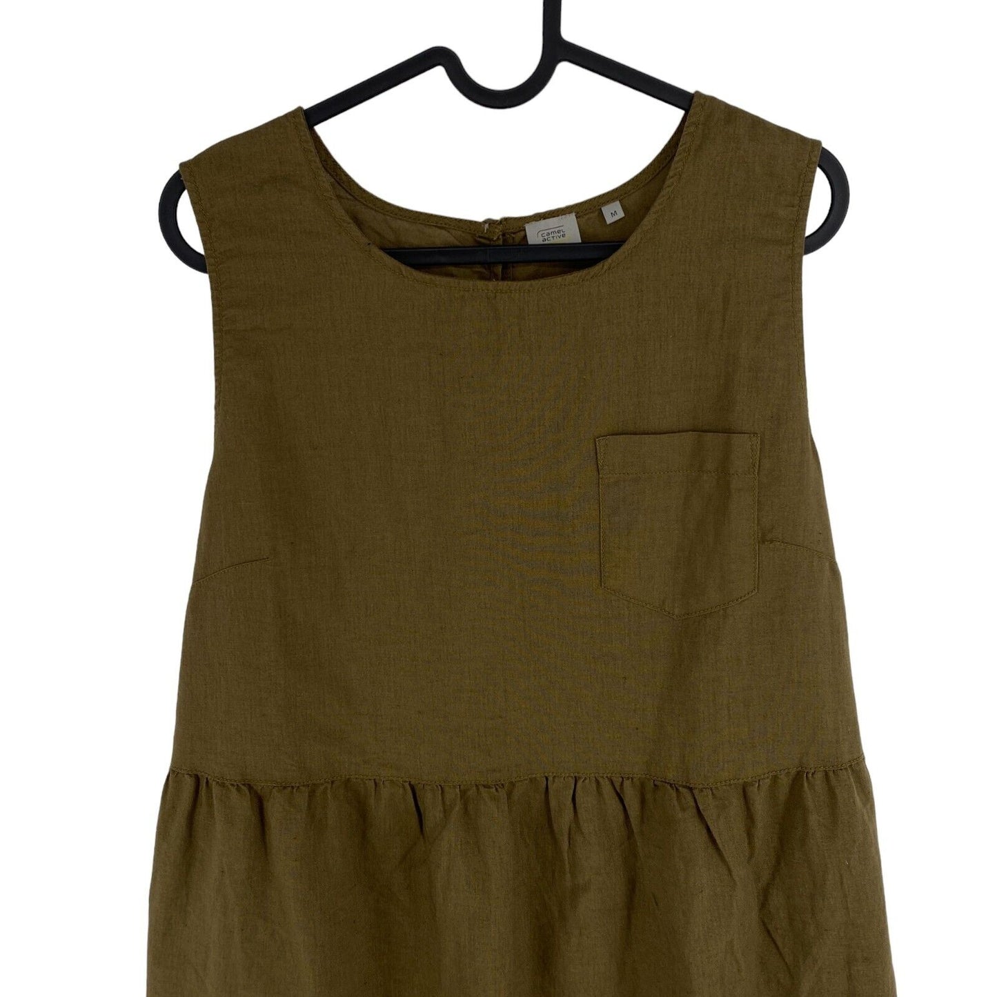 CAMEL ACTIVE Greenish Brown Linen Cotton Sleeveless A Line Ruffle Dress Size M