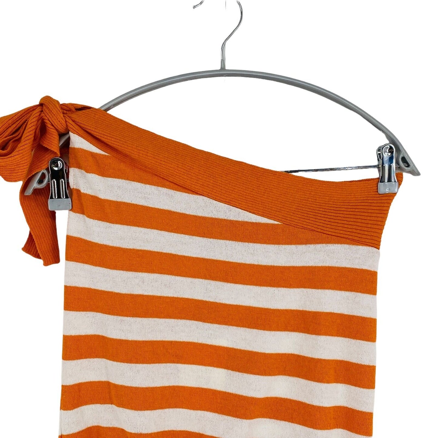 LAURA PATRIZIA Striped Orange Cotton Blend One Shoulder Knit Top Blouse Size L