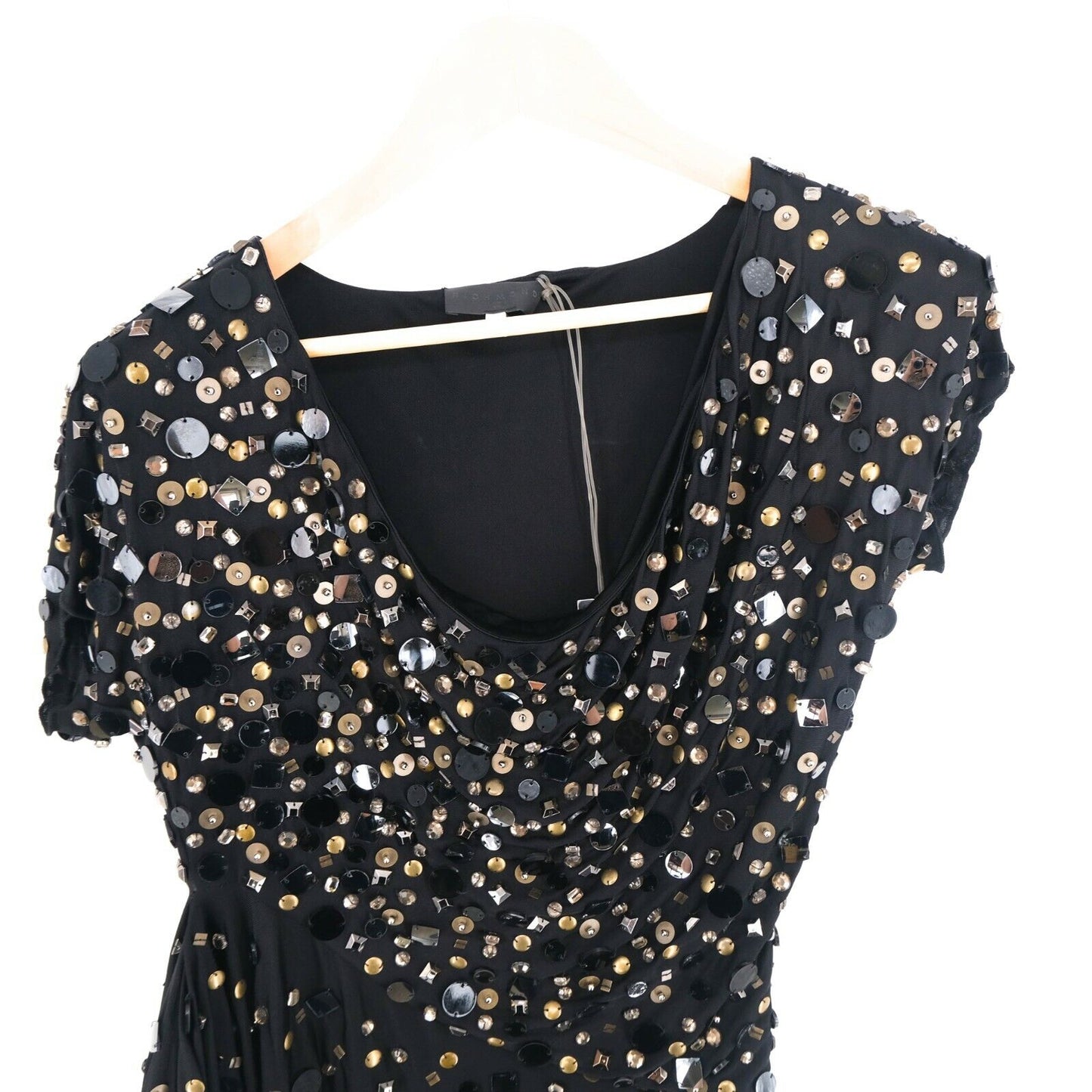 JOHN RICHMOND X Black V Neck Beaded Dress Size IT 42 EUR 38 UK 10 US 8