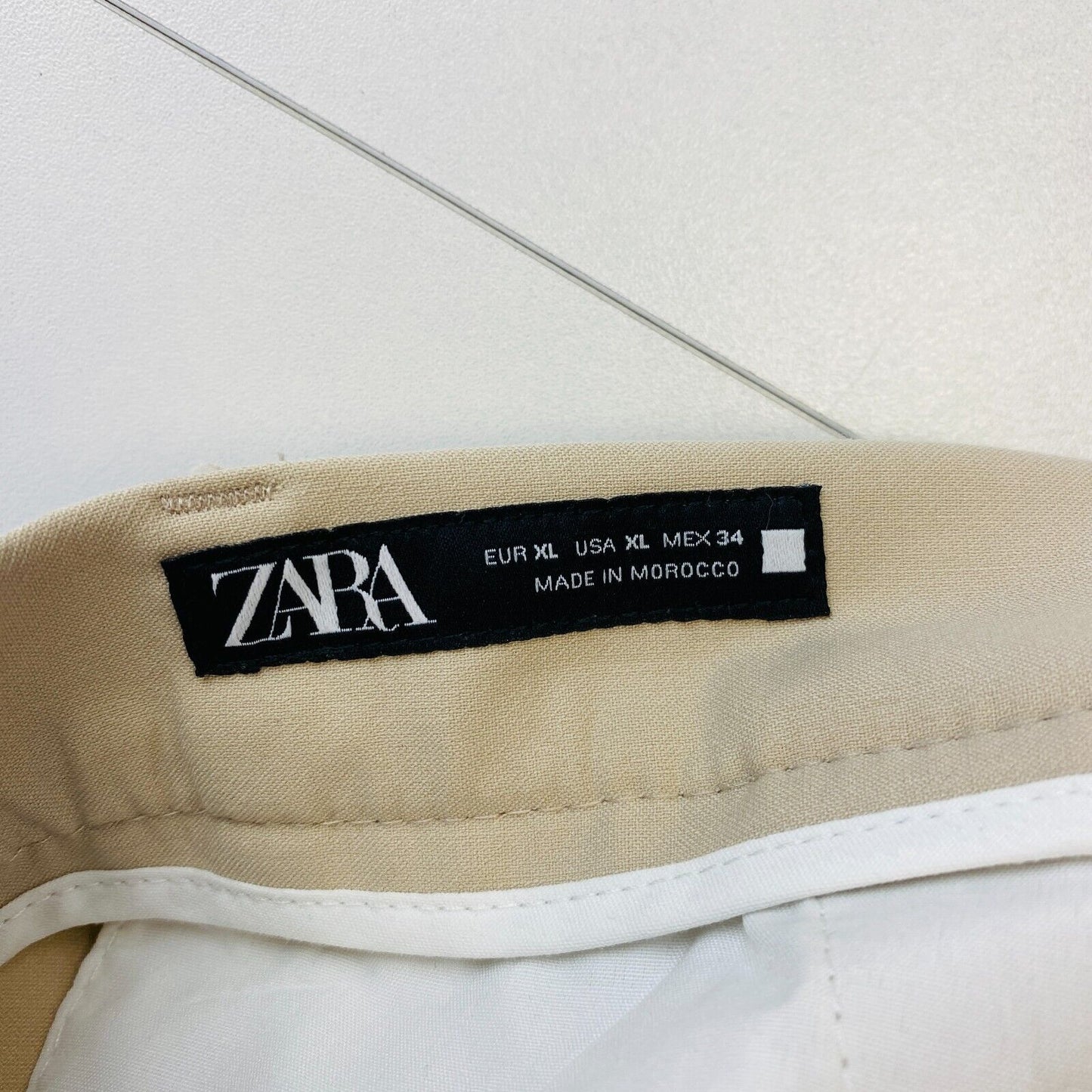 ZARA Mens Beige Relaxed Straight Fit Elastic Waist Trousers Size XL