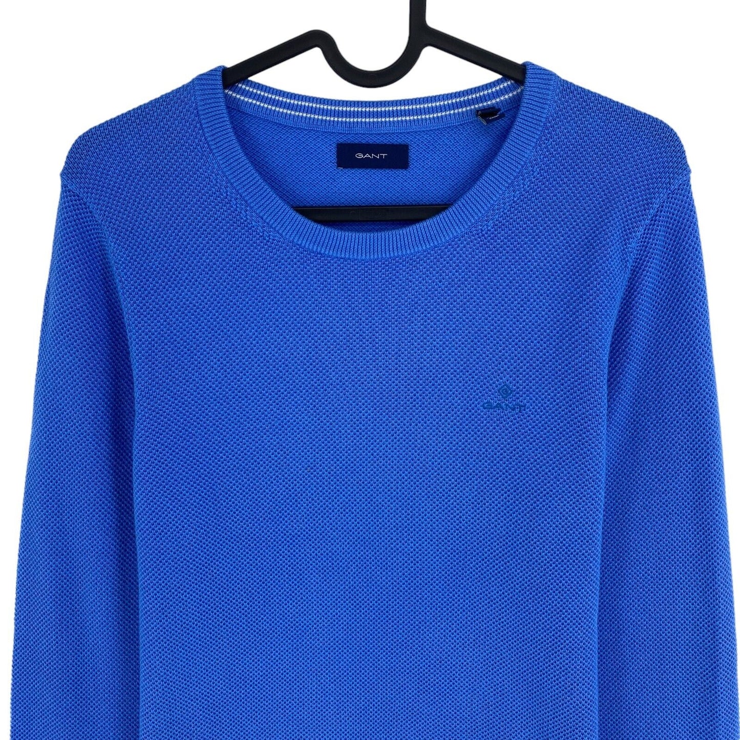 GANT Blauer Pullover mit Rundhalsausschnitt aus Baumwollpiqué, Größe XS