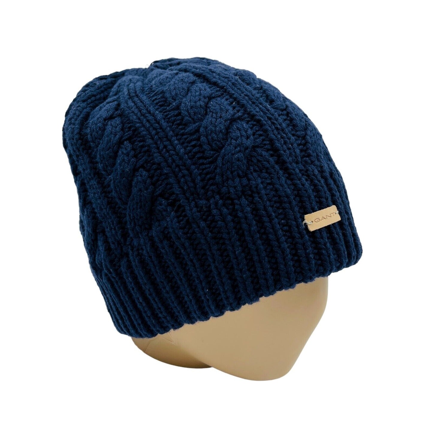 GANT Dark Blue Cable Knit Cotton Blend Beanie Hat One Size