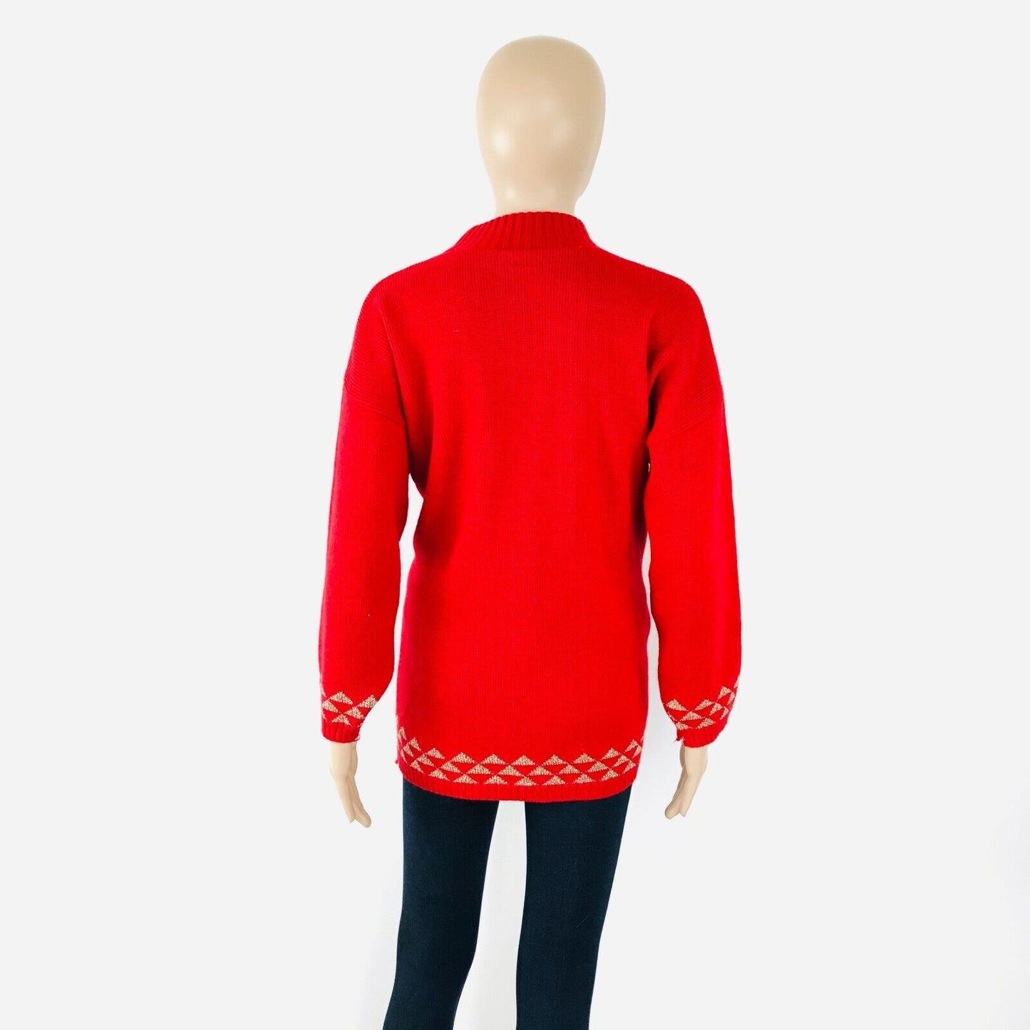 Vintage Women Red Chunky Wool Blend Sweater Jumper Size L