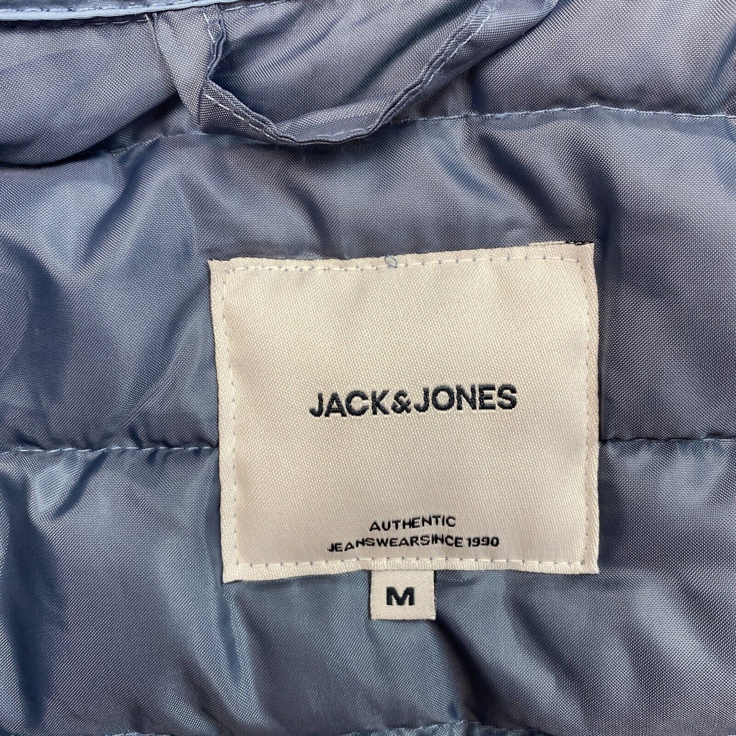 JACK&JONES Men Blue Recycle Puffer Collar Quilted Coat Jacket Size M