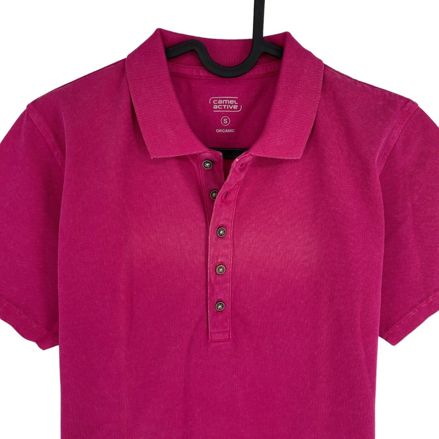 Camel Active Women Dark Pink Solid Short Sleeves Pique Polo Shirt Size S