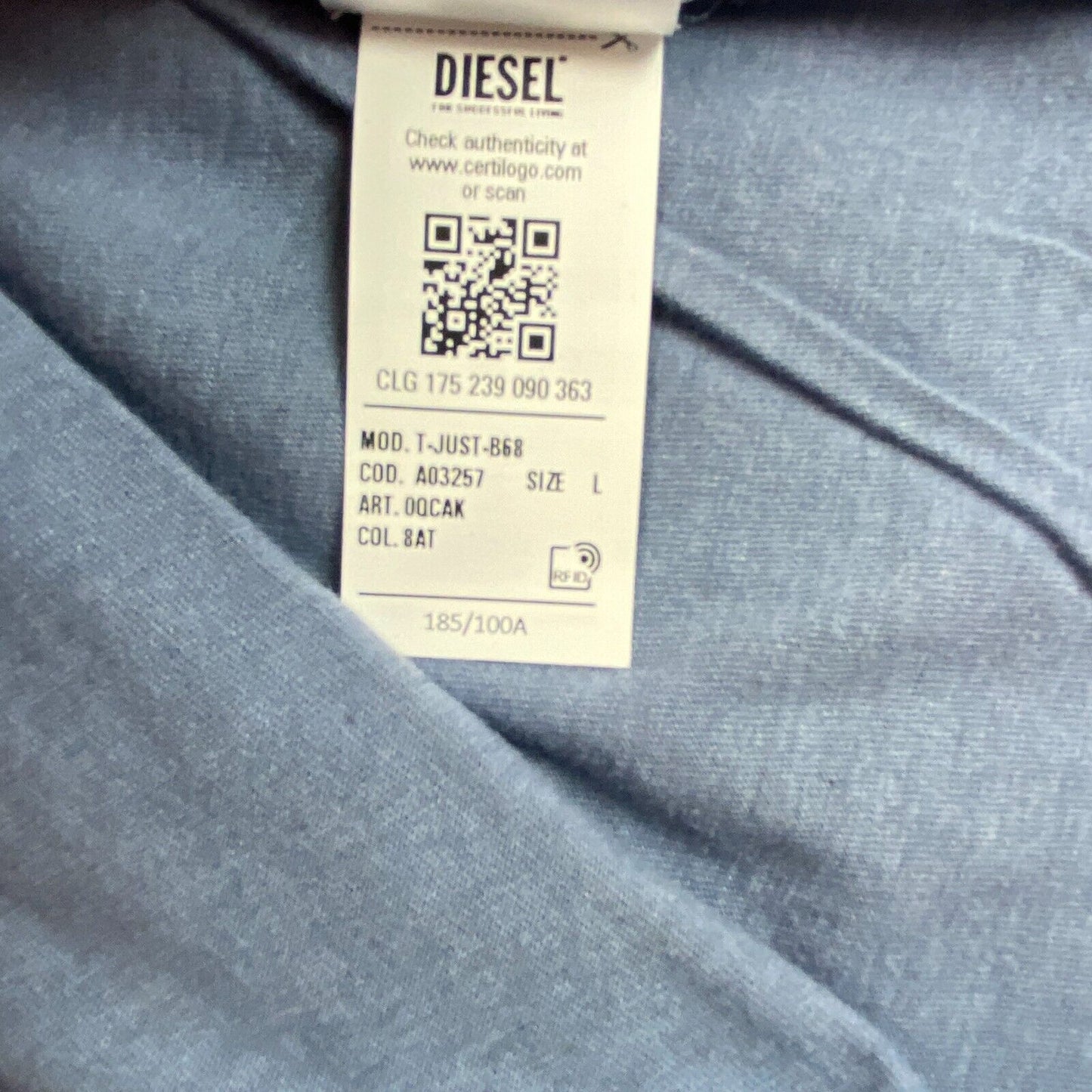 DIESEL Bleu T Just Crew Neck T Shirt Taille L