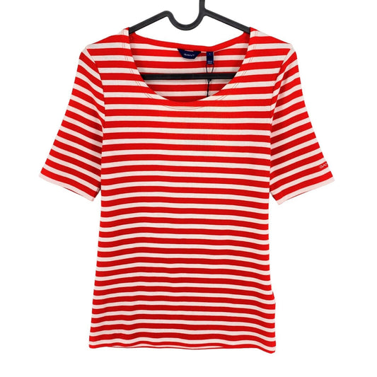 GANT Red Striped 1x1 Rib Scoop Neck Blouse Size S