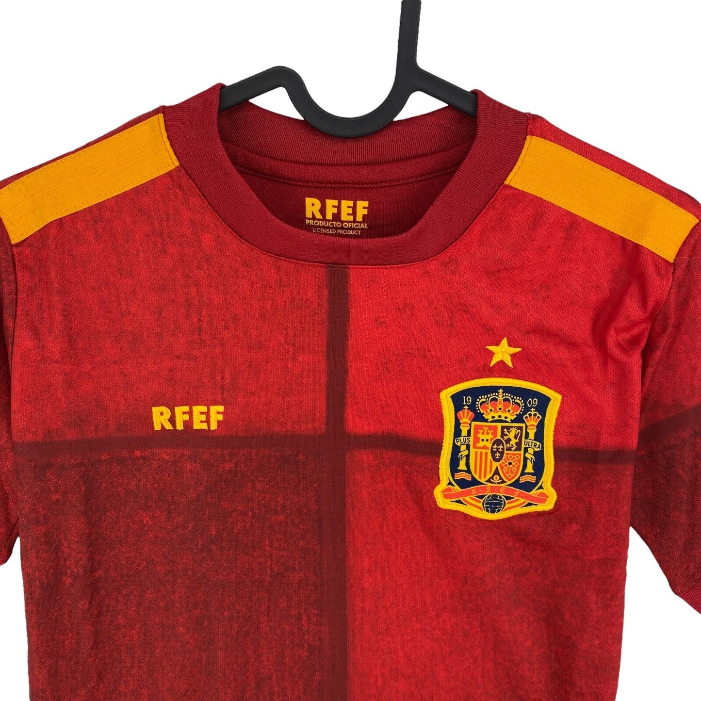 RFEF Espana Fußball-Heimset für Jungen, Rot und Blau, T-Shirt und Shorts, Größe 6, 8, 10 Jahre