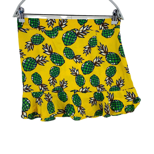 GLAMOROUS PETITE Pineapple Print Yellow Flare Skirt Size EU 40 UK 12 UK 10