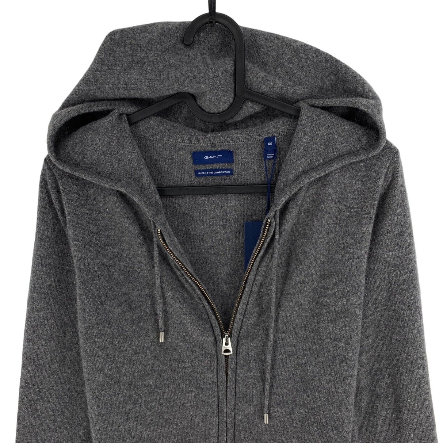 GANT Gris foncé 100% Laine Pull à capuche entièrement zippé Taille XS