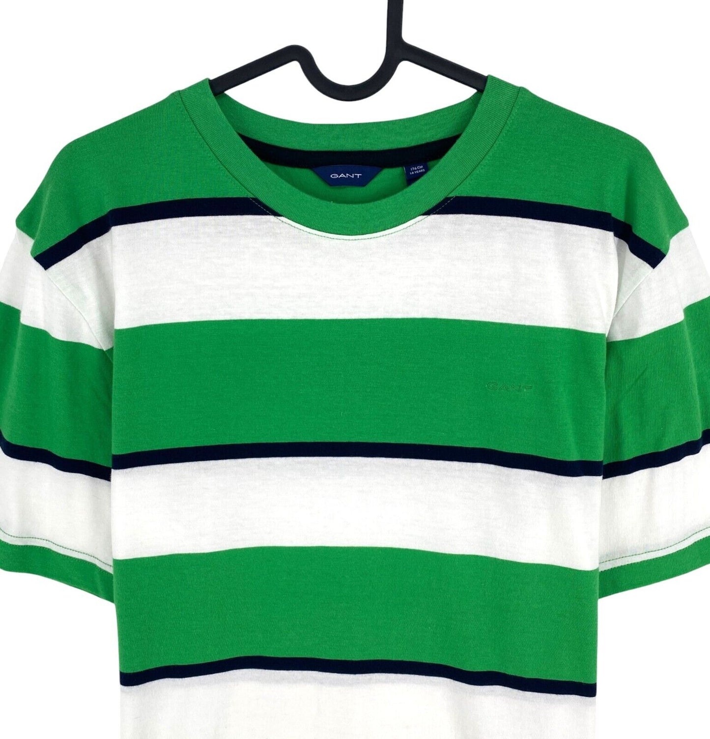 GANT Boys Green Striped Crew Neck Short Sleeves T Shirt Size 16 Years 176 cm