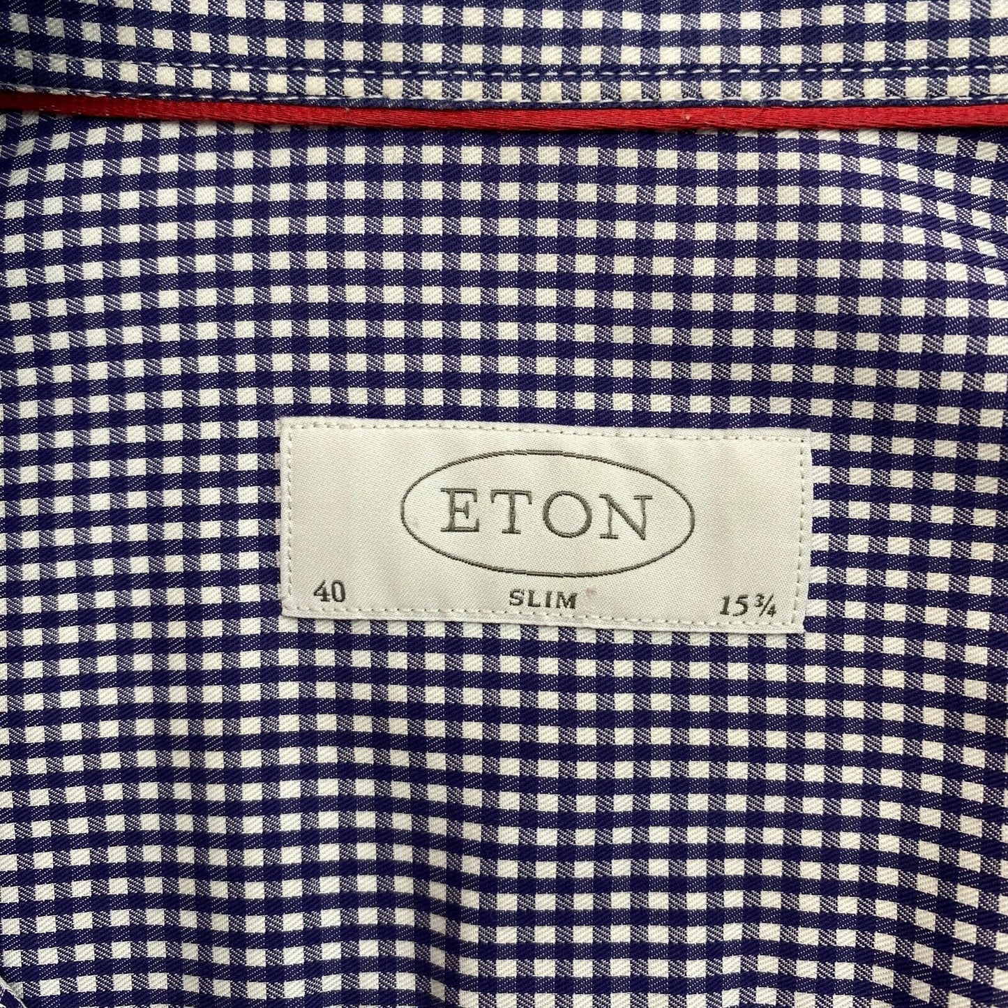 ETON Men Navy Blue Checked Slim Fit Shirt Size M 40 15.75