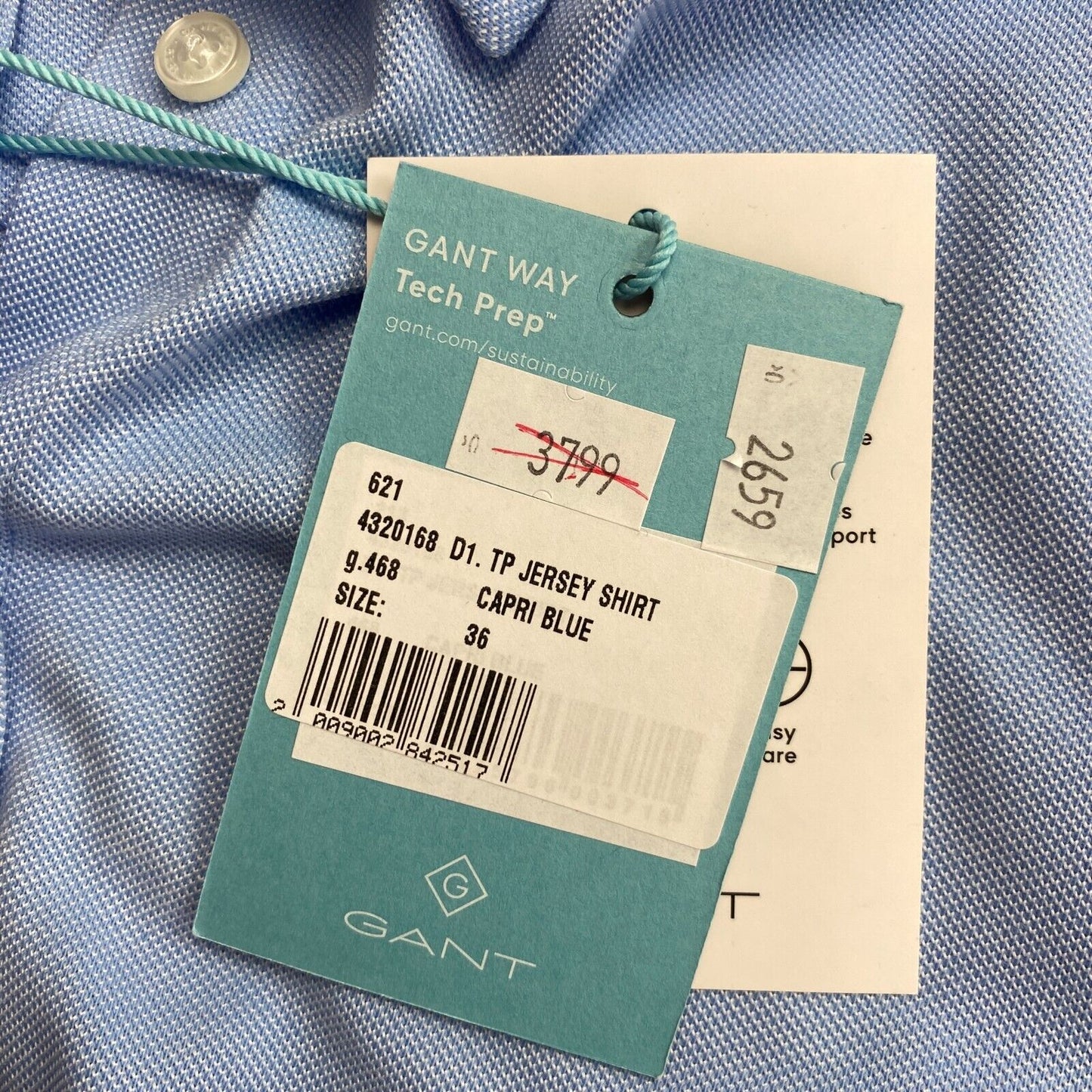 GANT Blue Tech Prep Jersey Shirt Size EU 36 UK 8 US 6