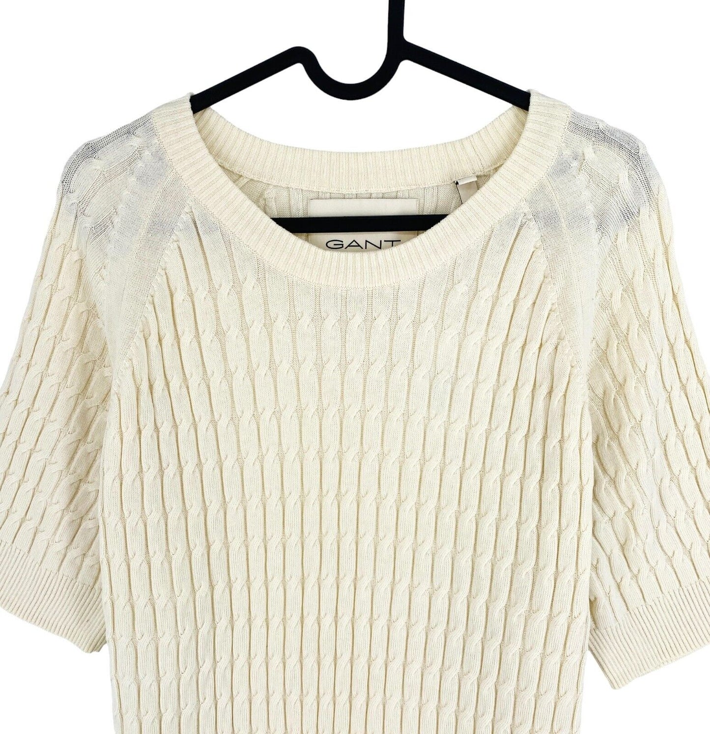 GANT Women Beige Cable Knit Crew Neck SS T Shirt Size 2XL XXL