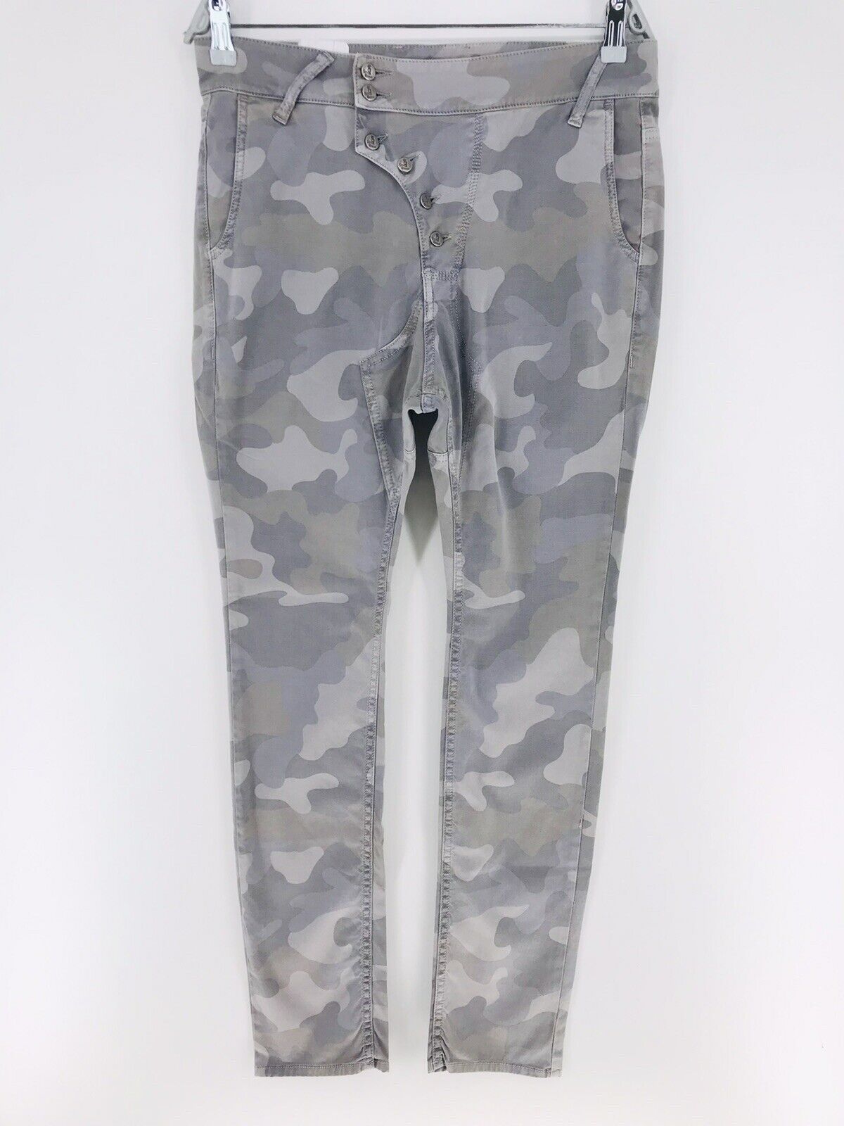 RRP €144 SEXY WOMAN Grey Stretch Regular Straight Fit Camouflage Trousers Size S