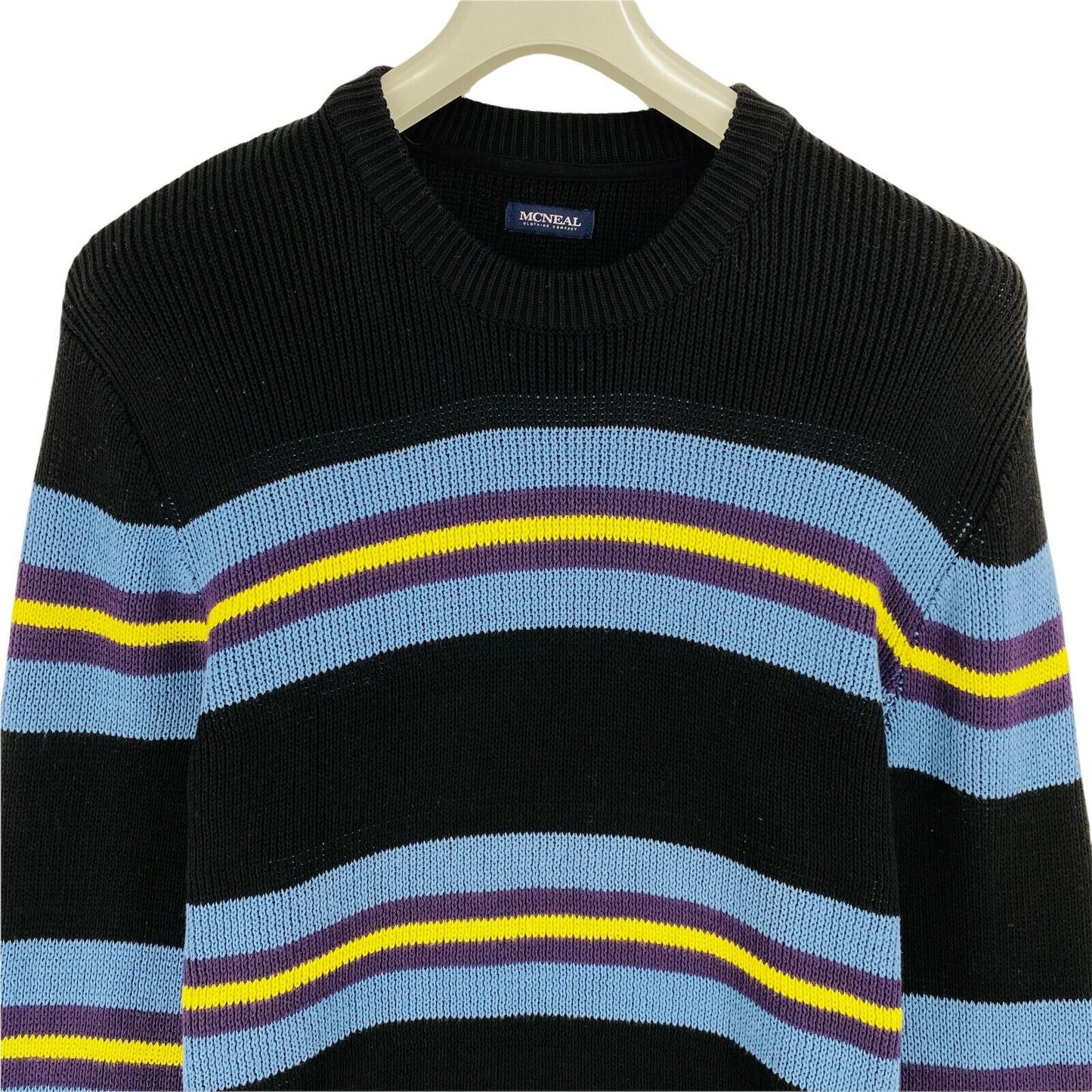 MCNEAL Black Striped Crew Neck Cotton Blend Sweater Jumper Size XL