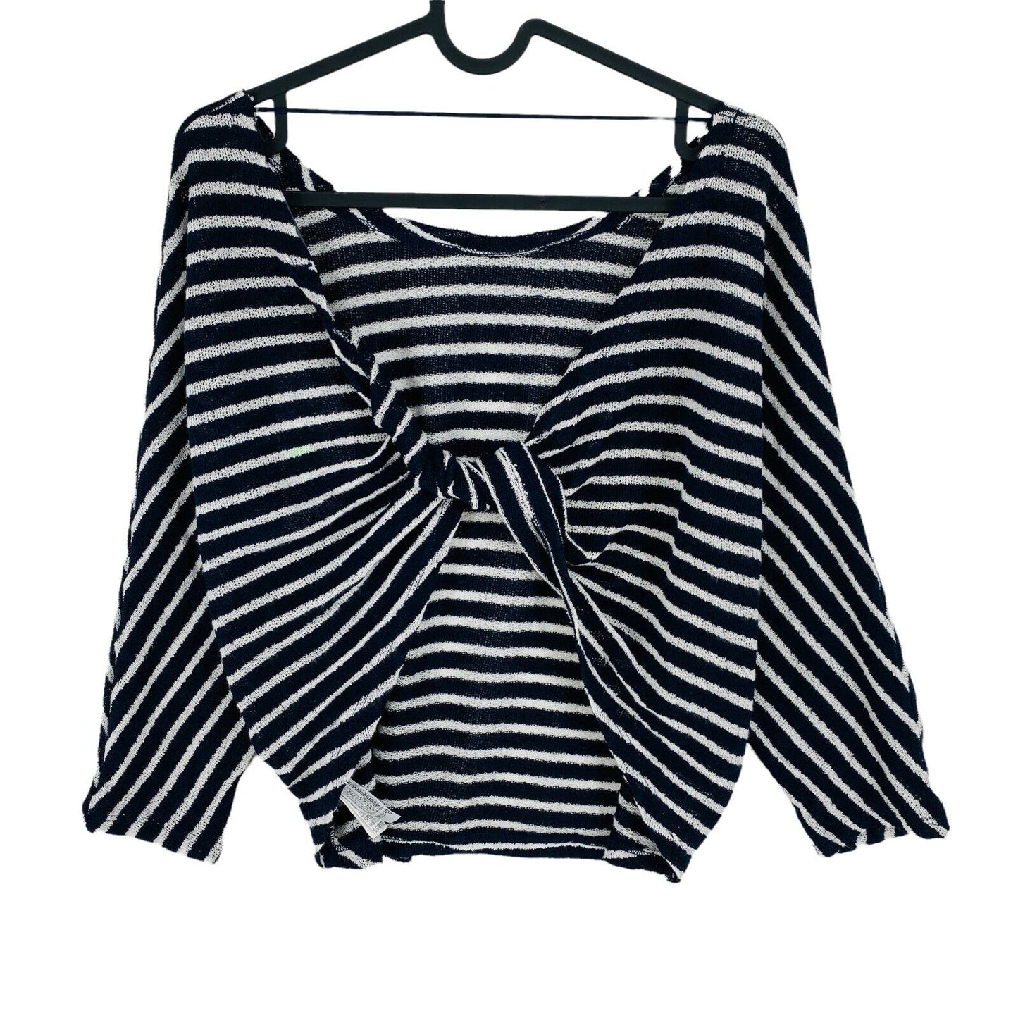 BERSHKA Navy Blue Striped Crew Neck Sweater Jumper Size M