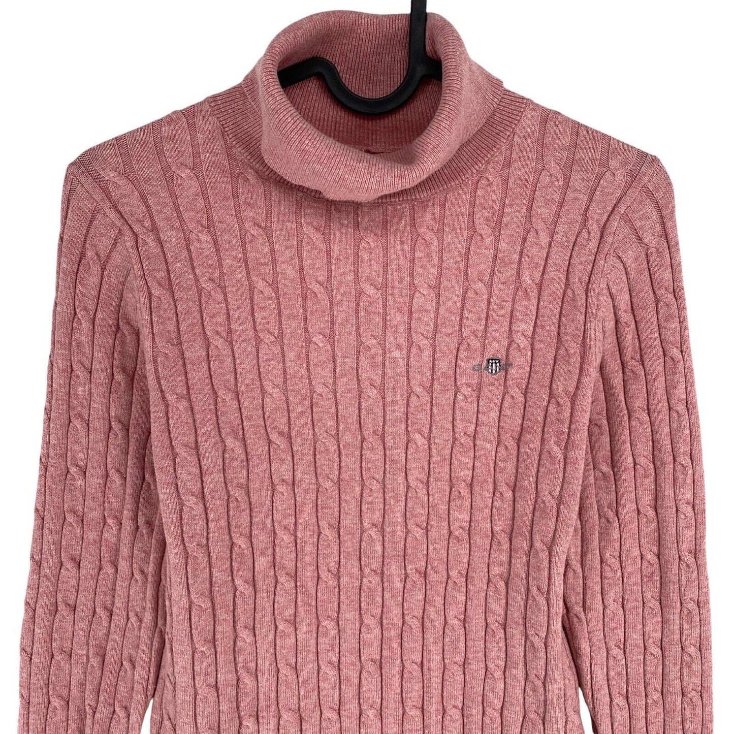 GANT Women Pink Stretch Cotton Cable Knit High Neck Sweater Jumper Size S