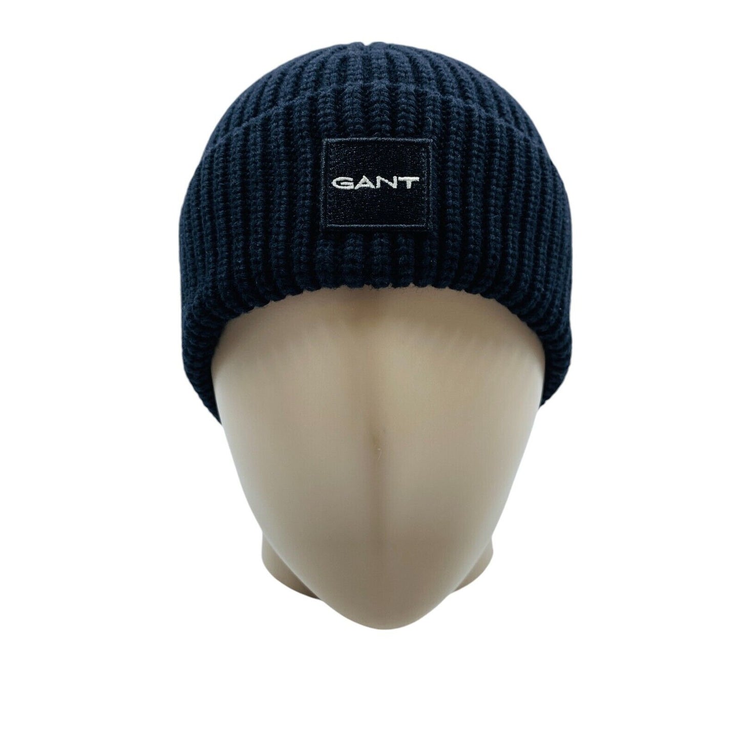 GANT Unisex Adult Black Cotton Wool Blend Rib Knit Beanie Winter Hat One Size